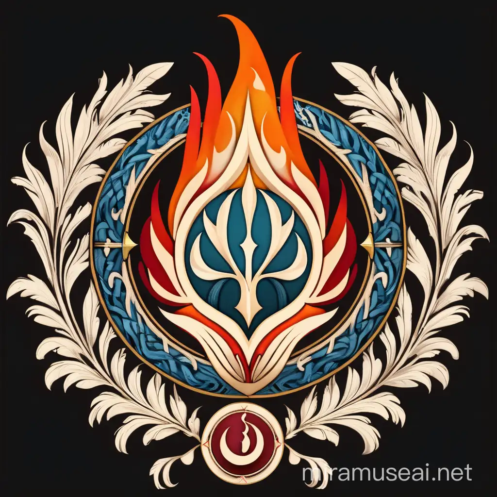 Mystical Coat of Arms with Flame Palm and Enchanted Circle