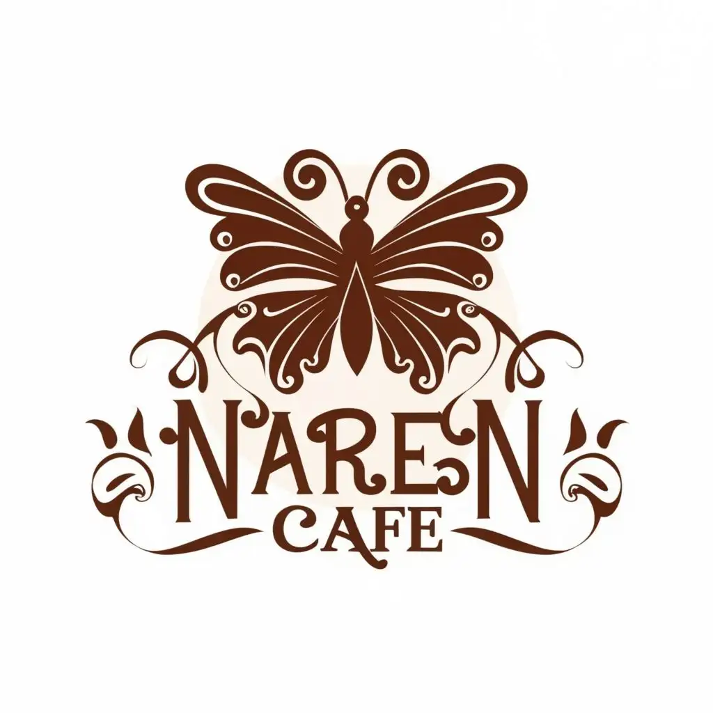 logo, butterfly, with the text "nareen cafe", typography, be used in Restaurant industry