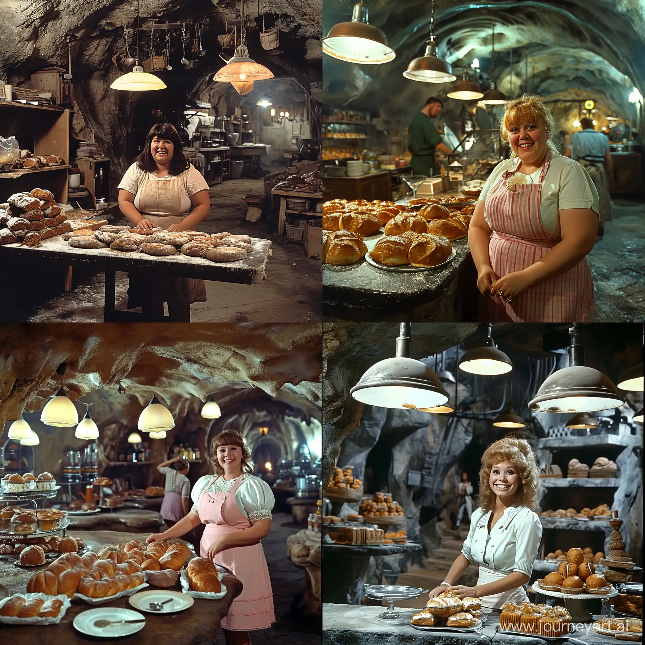 dvd screenengrabs arx fatalis bakery-dining room in the underground city smiling slightly overweight female cook dark fantasy 1980 style