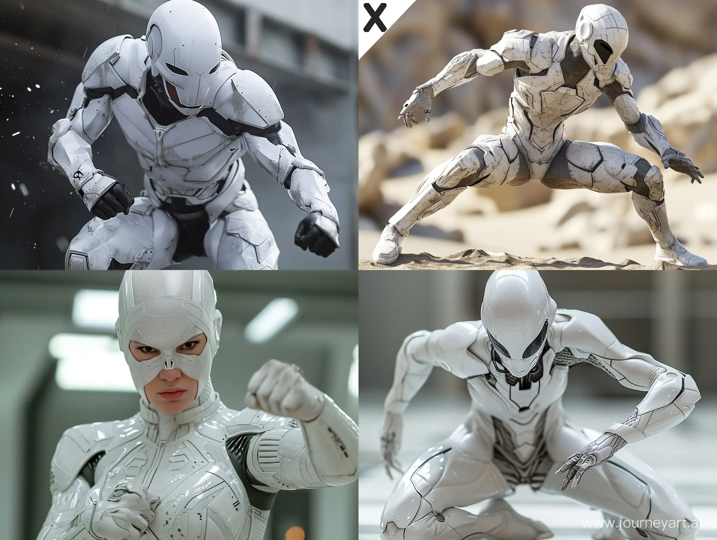 "WhiteX" hyper ultra realistic action with hyper realistic skin details. Cinematic action pose. --v 6.0 --s 250