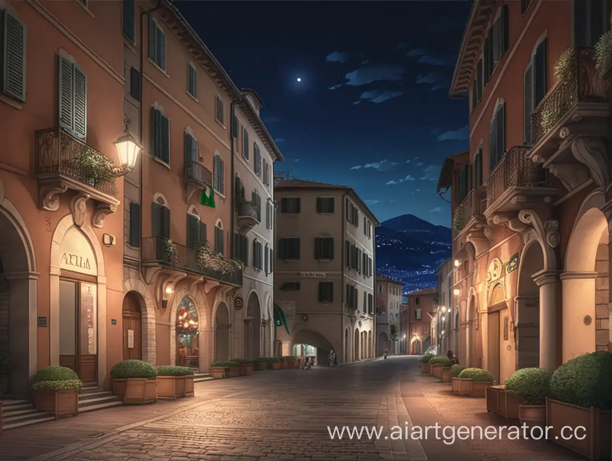 Italian city at night, anime style