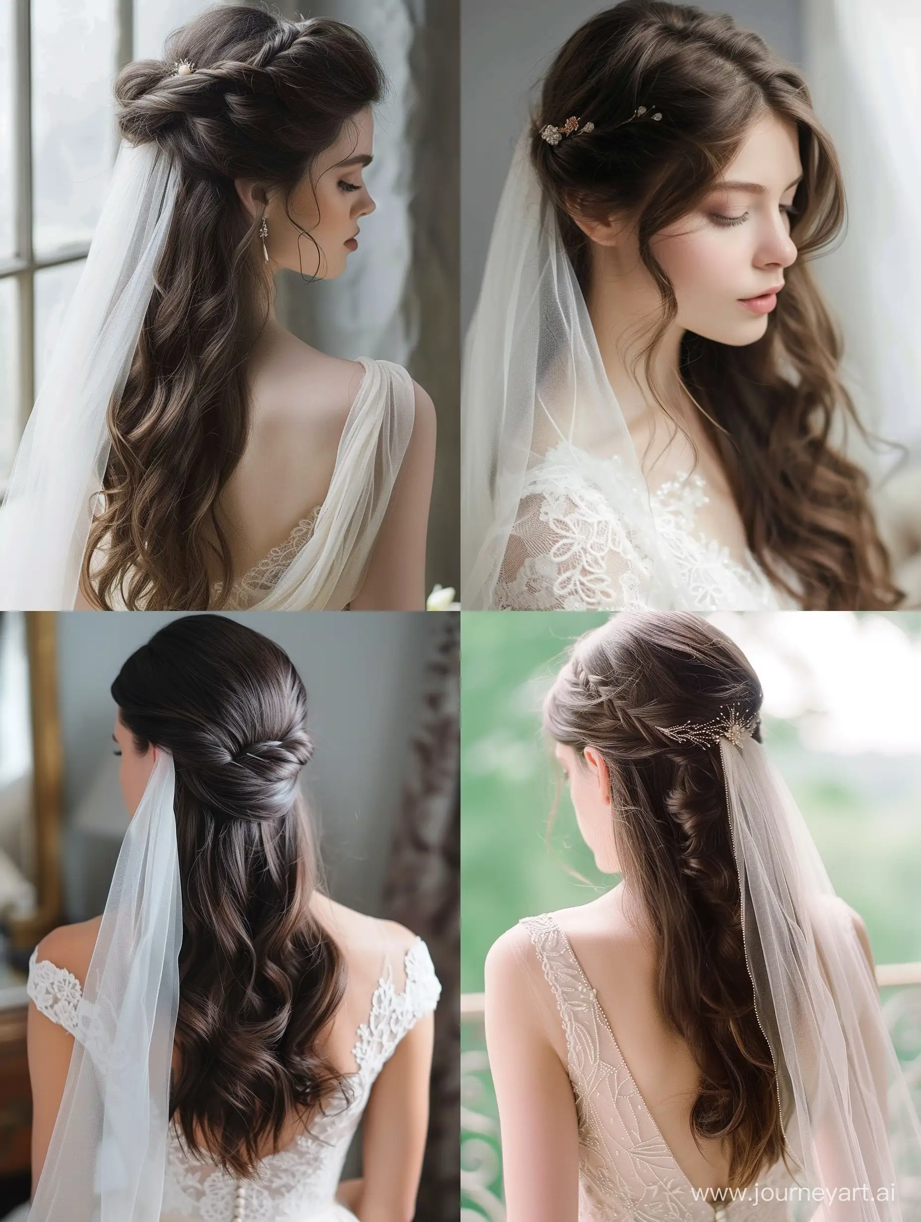 trendy wedding hairstyles for long hair veil brunette 2024