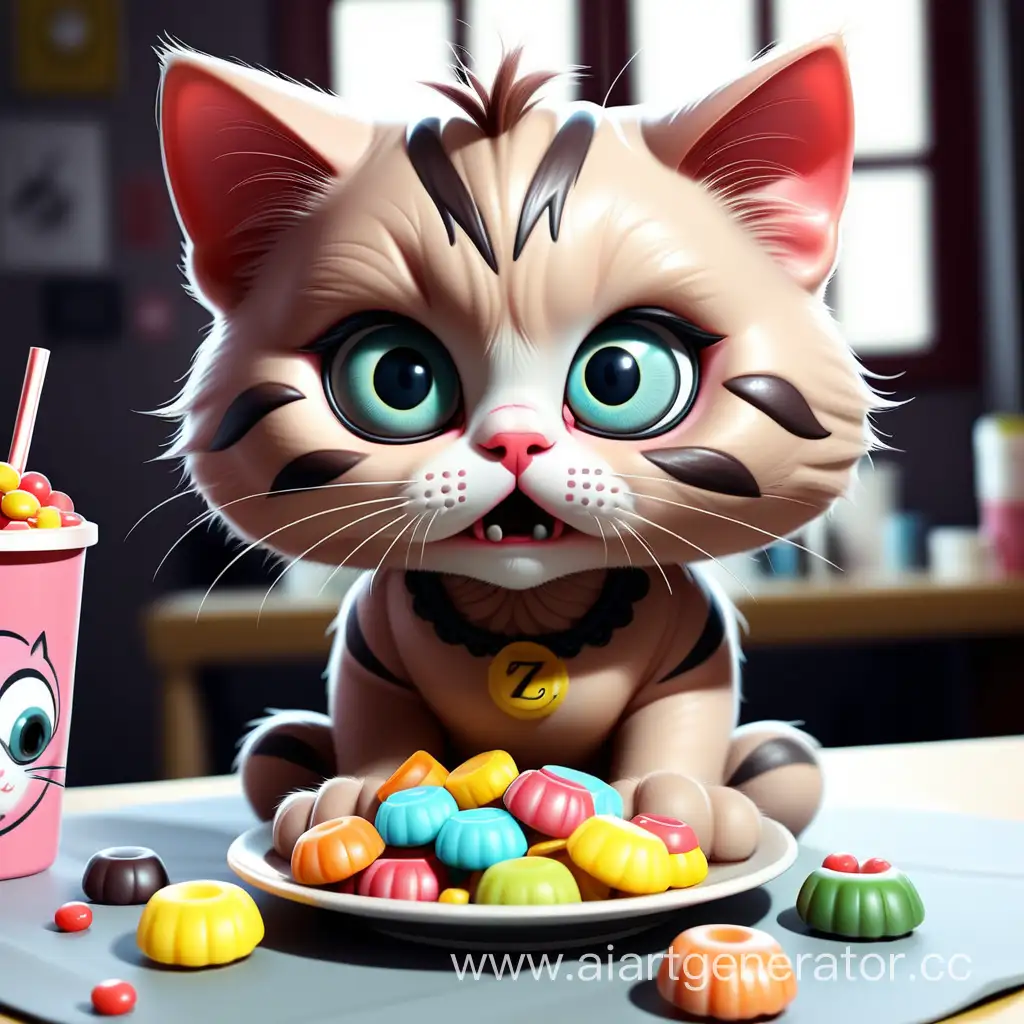 Котик милый большой, милый  котик большой, большие глаза, футболка Z, татуировка Z, котик ест конфеты