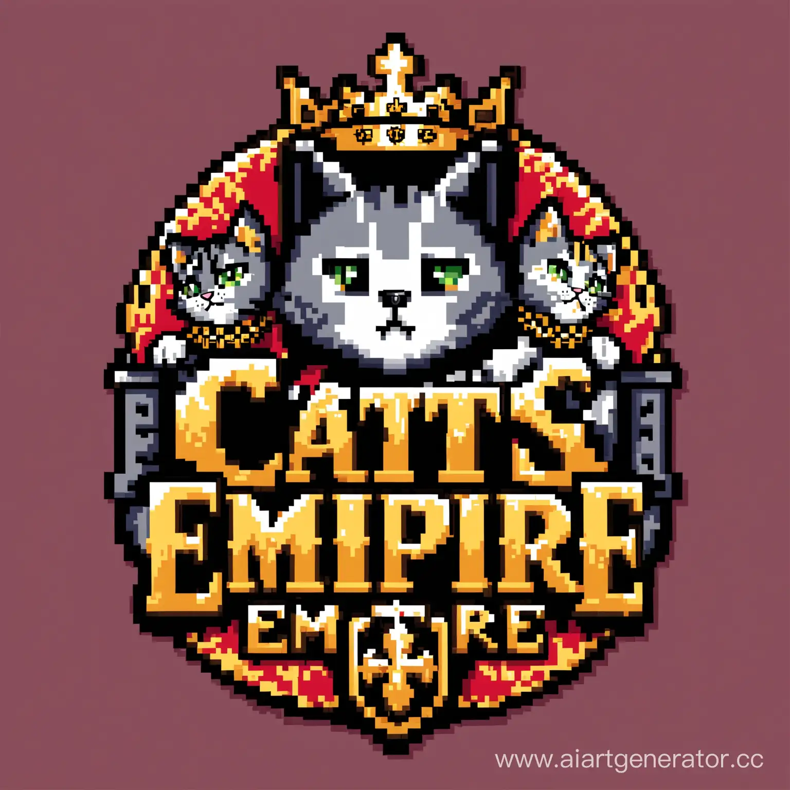 логотип с 16-ти битным котом с подписью Cats Empire с тематикой средневековья 