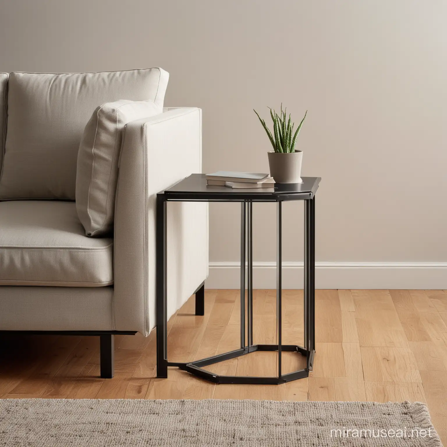 Modern Sheet Metal Side Table Next to Cozy Sofa Home Decor Promotion