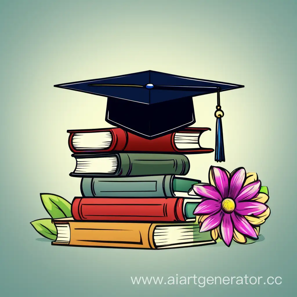Educational-Still-Life-Books-Student-Cap-and-Flowers-Arrangement