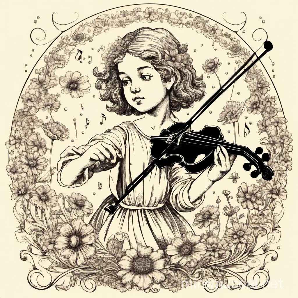 Enchanted Cosmos Little Girl Playing Violin Amongst Ornaments