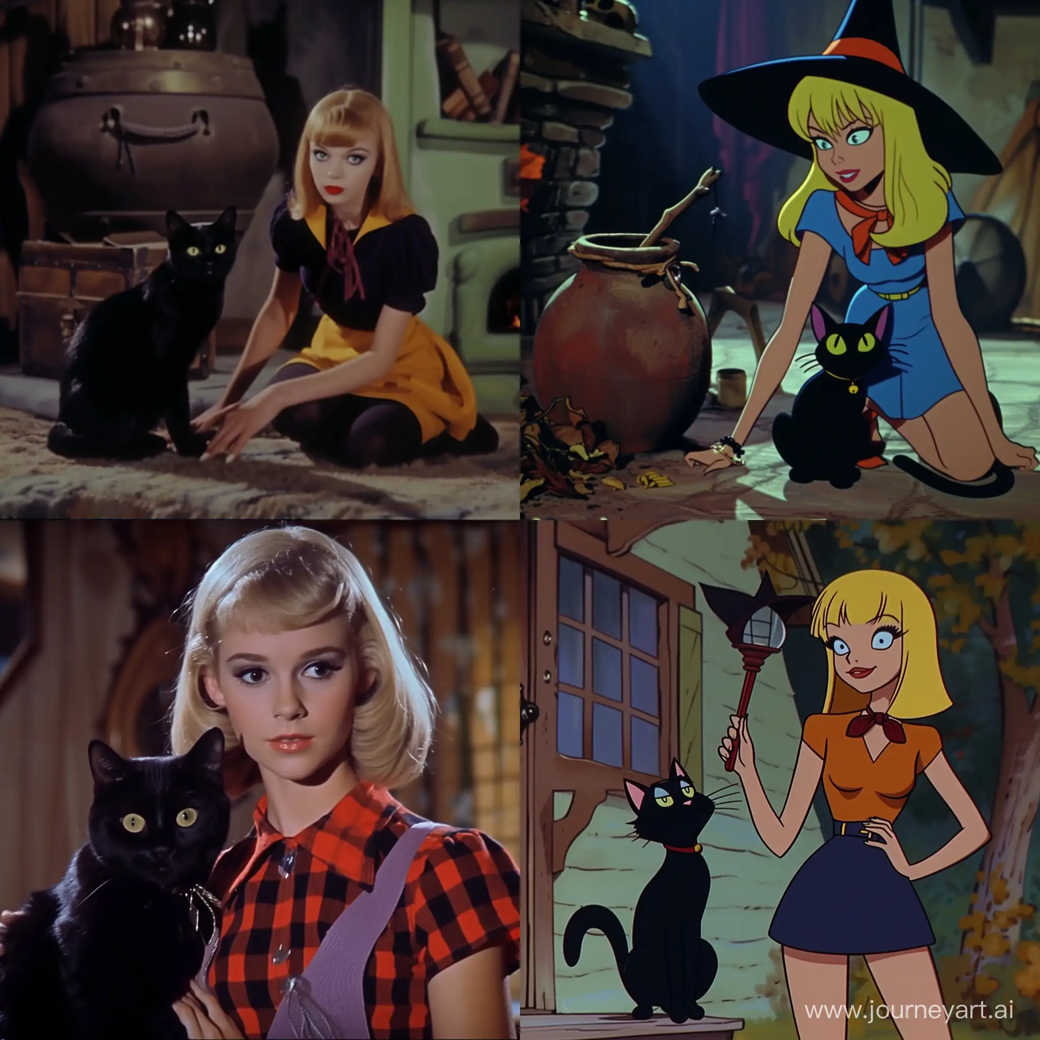 Sabrina the teenage witch and black cat, screenshot from H.R pufnstuf 1969