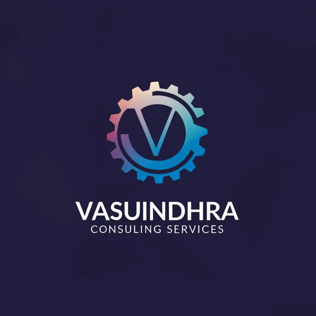 LOGO-Design-for-Vasundhara-Consulting-Services-Metallic-Blue-3D-Text-with-GearInspired-C