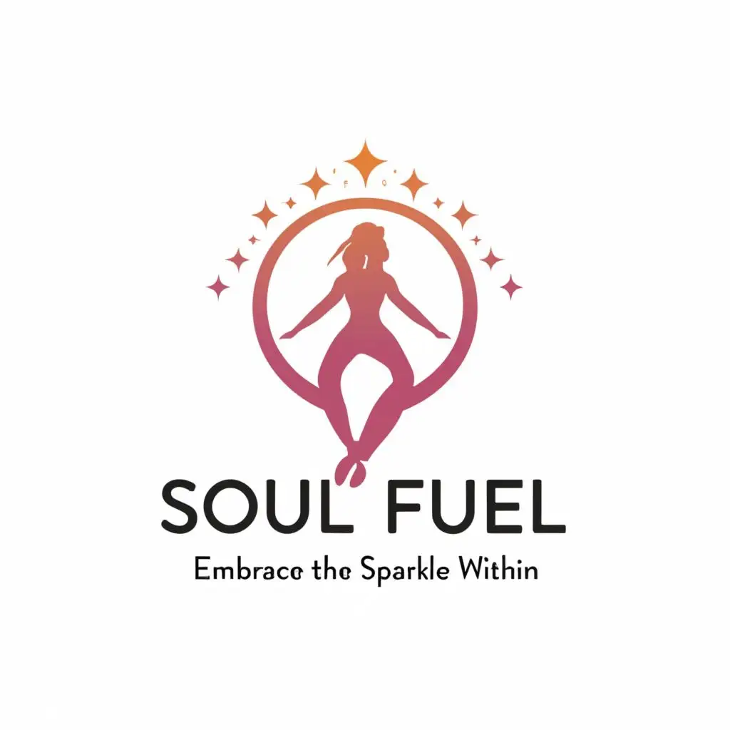 a logo design,with the text "soul fuel - embrace the sparkle within", main symbol:women focusing on mental health, wellness, progress and work commitment,Minimalistic,clear background