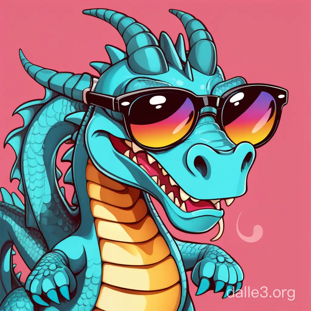  dragon in a cartoon art style, wearing blacksunglasses, cool facial expression, colorfull, character