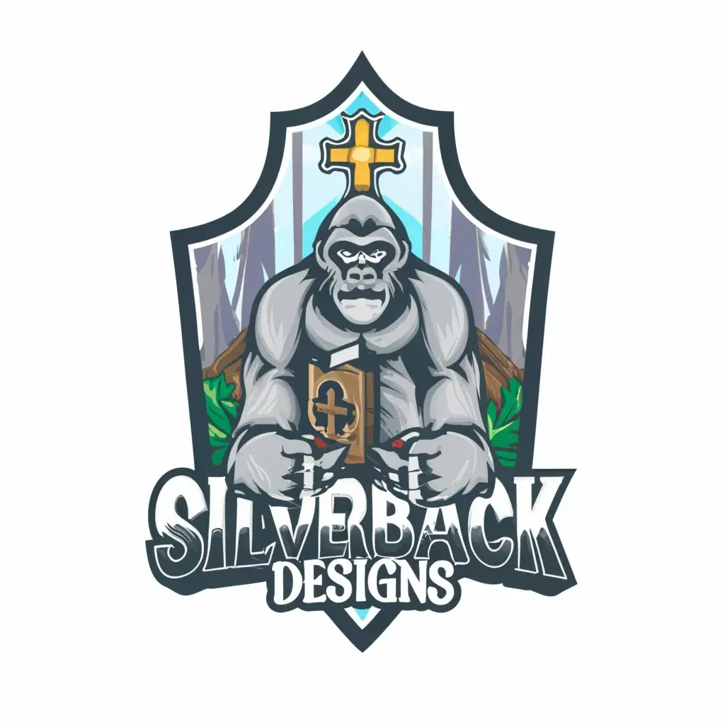 a logo design, with the text 'Silverback Designs', main symbol: Gorilla Christian cross, Moderate, be used in Religious industry, clear background