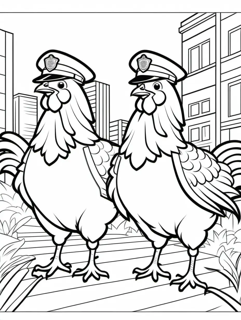 Police Officer and Chickens Coloring Page for Kids