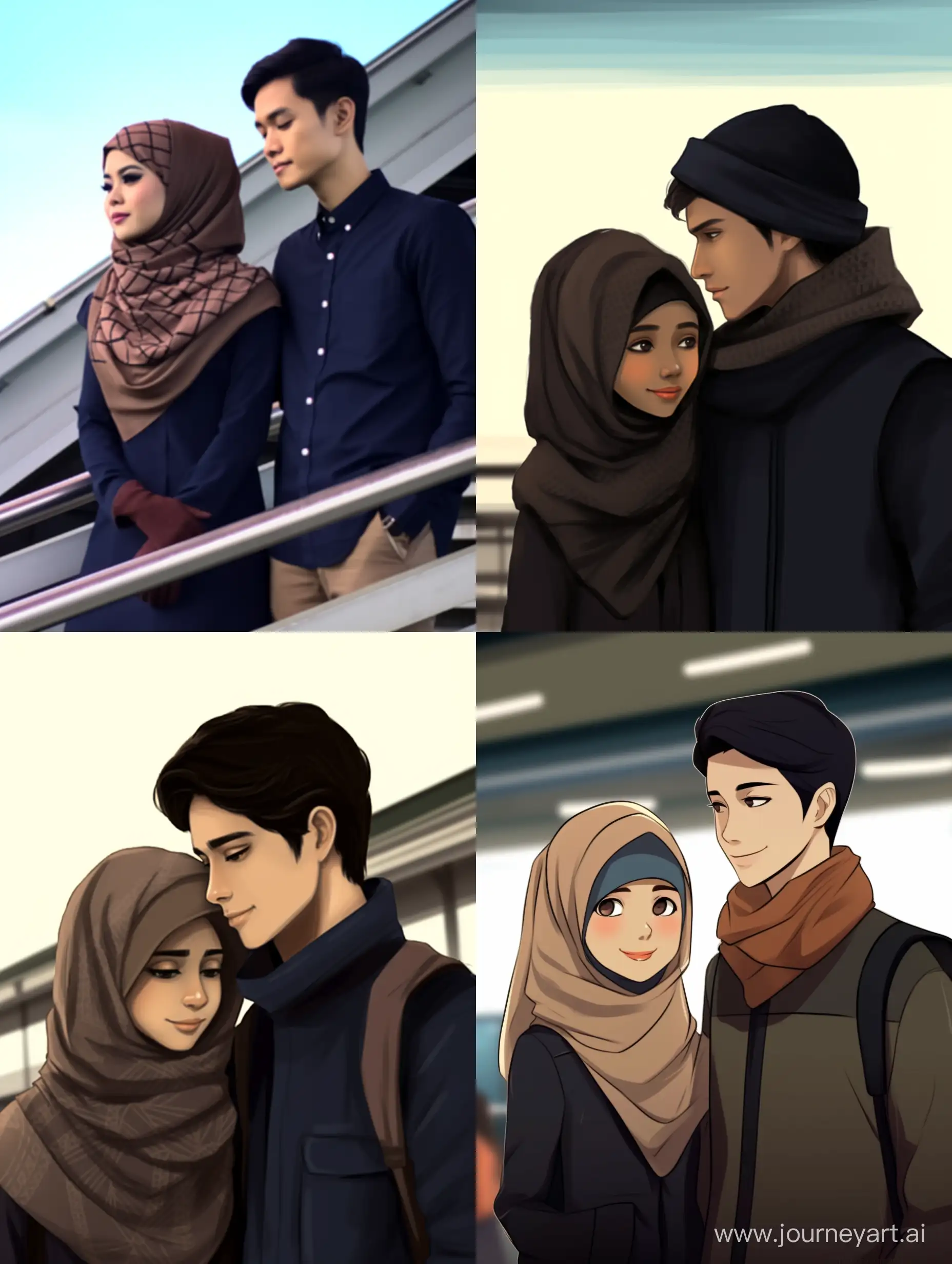 a young Indonesian couple, man and woman wearing hijab