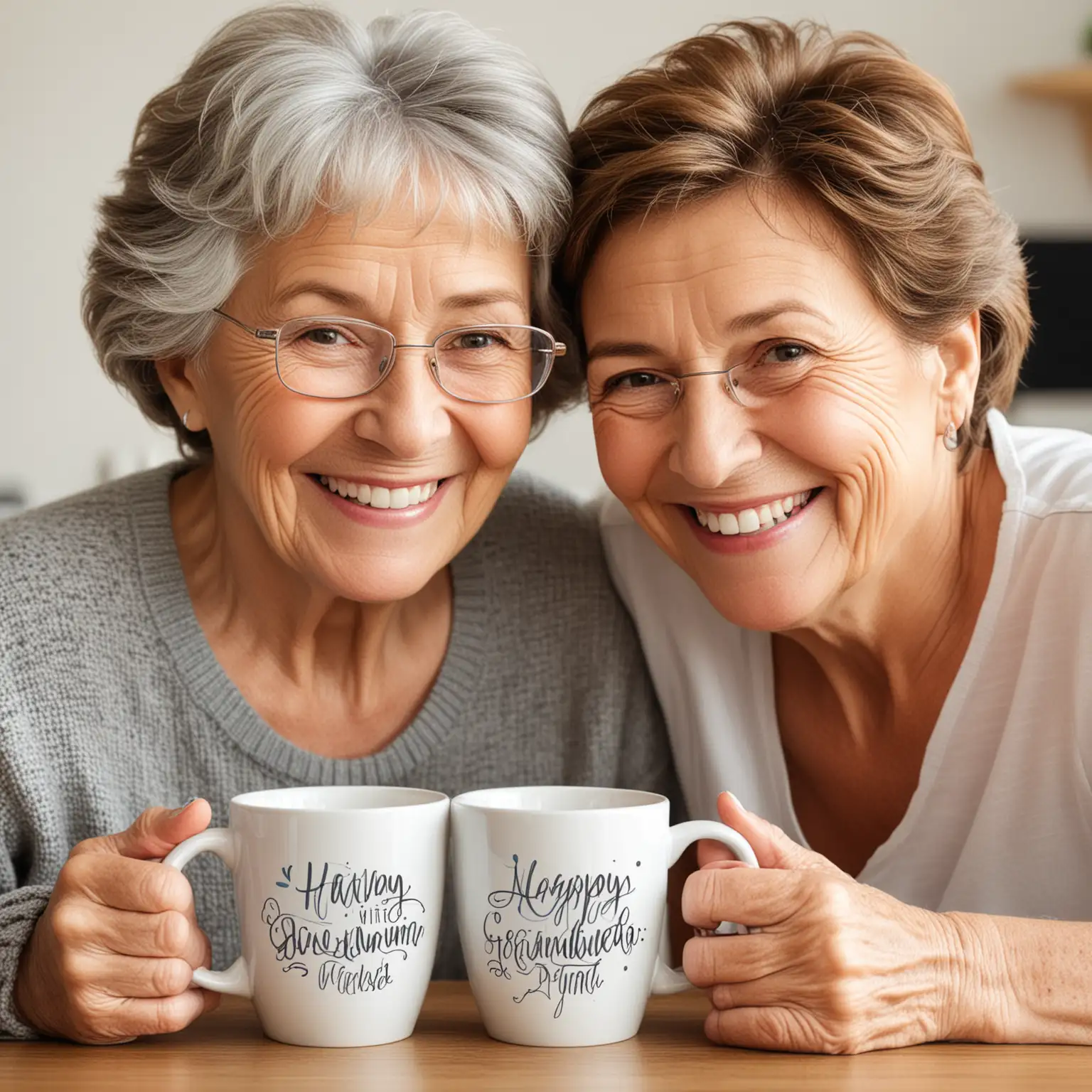 Cheerful Grandmother Enjoying Time with Grandchild and Custom Coffee Mugs