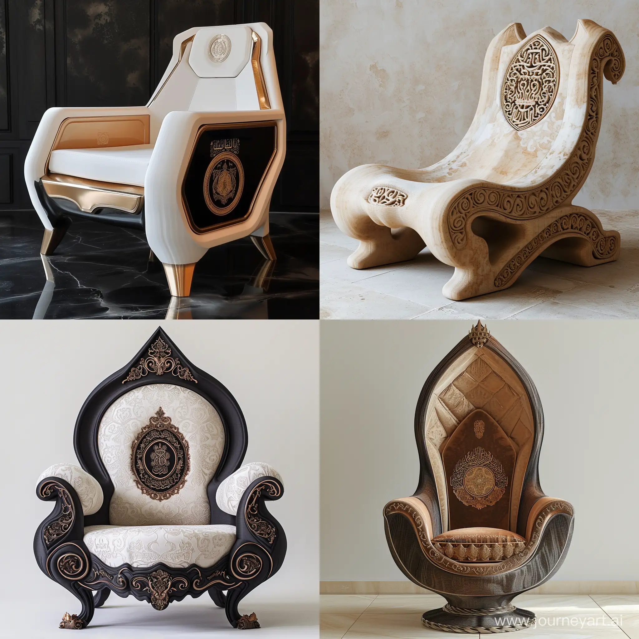 A strange chair that no one has, it was produced with a 3D printing machine and has a family emblem and Arab style