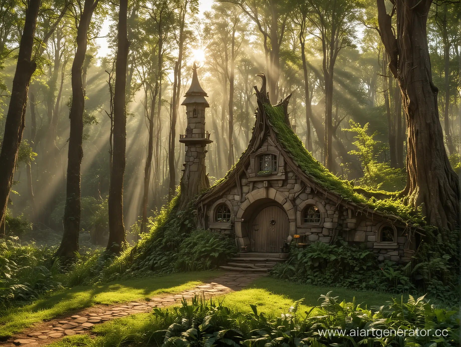 Enchanted-Fairy-House-in-Sunlit-Forest