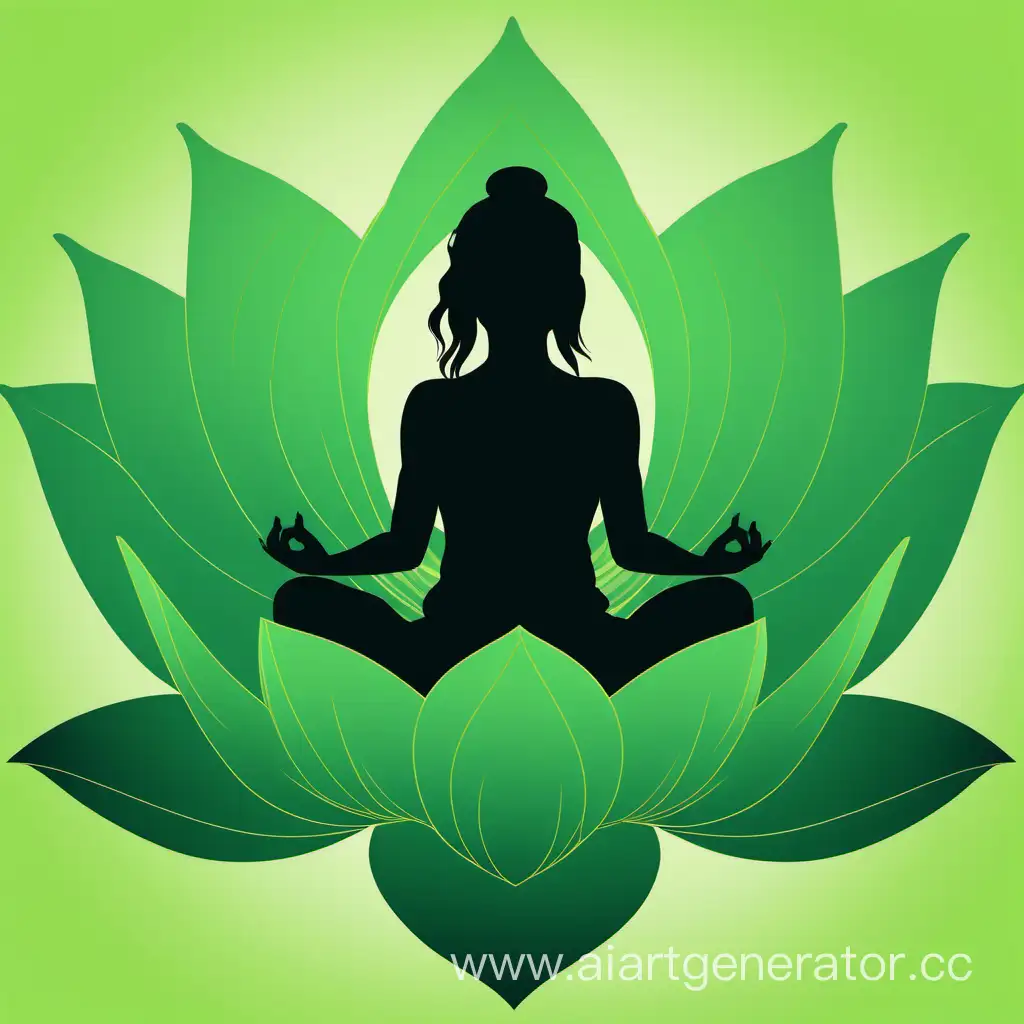 Meditating-Girl-Silhouetted-on-Lotus-in-Tranquil-Green-Hues
