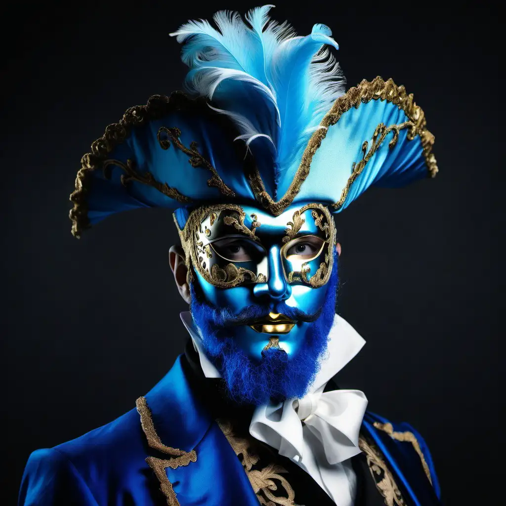 aristocratic man with blue beard in venetian mask