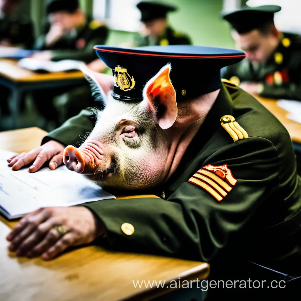 свинья спит на занятиях в военной форме