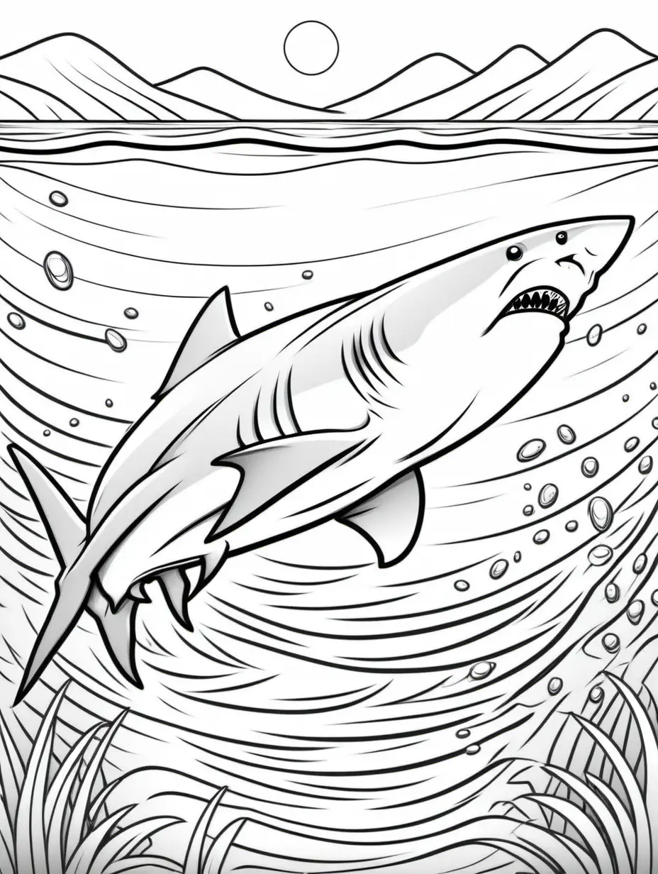 Cartoon Bull Shark Coloring Page for Kids in a River