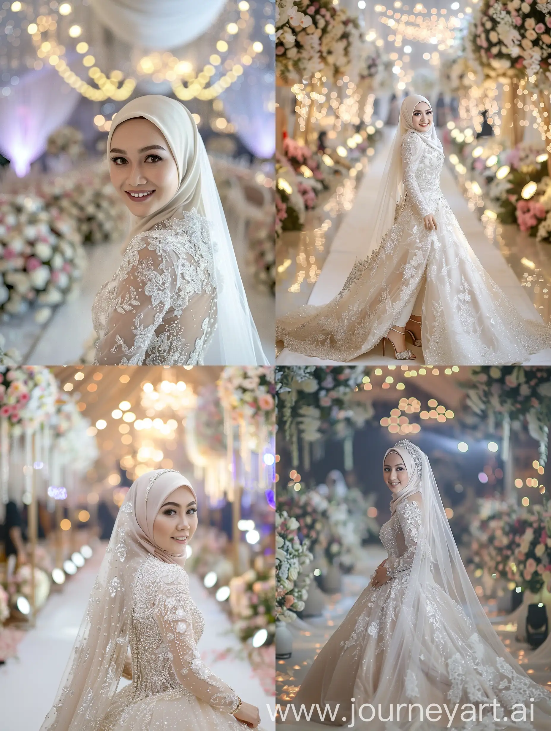 Smiling-Indonesian-Woman-in-Wedding-Dress-with-Hijab-and-Bridal-Shoes