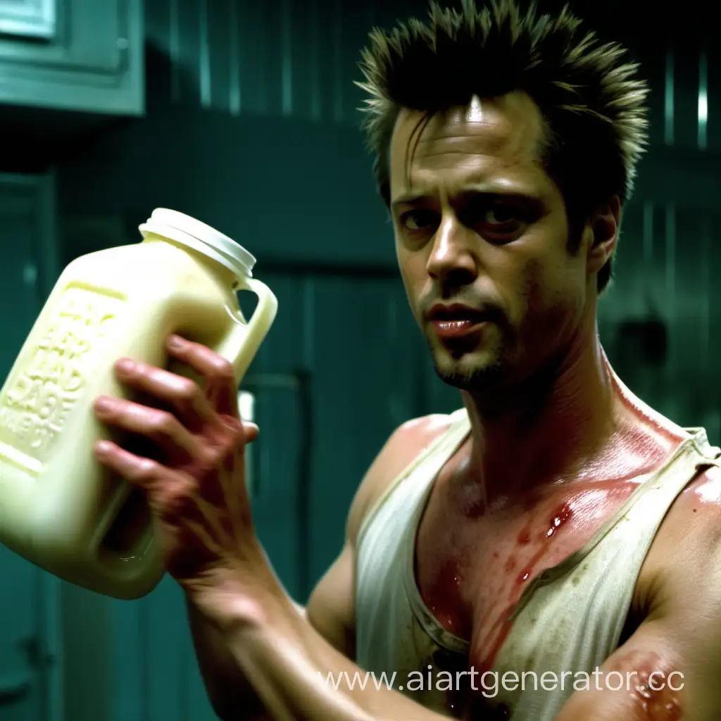  Tyler Durden holds a jug of lard (scene from the movie)