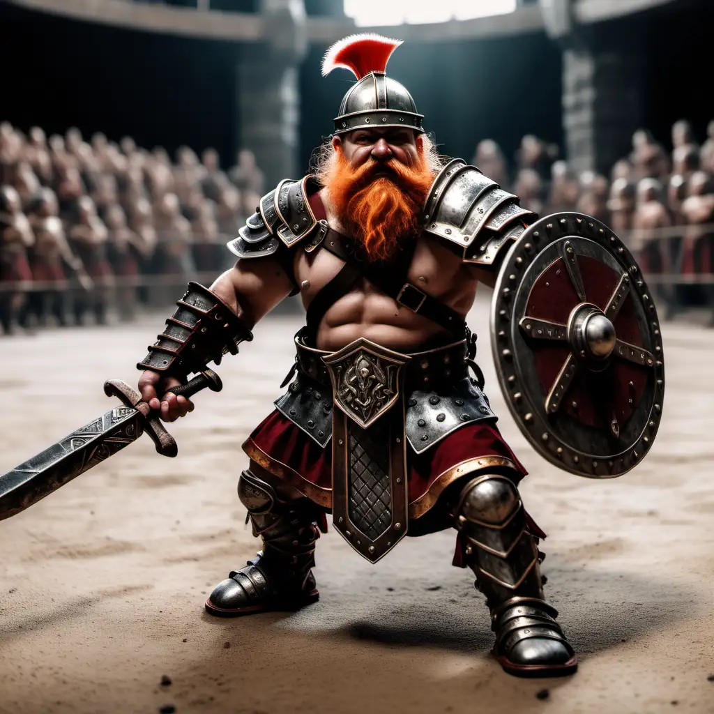 Dwarf Gladiator Battling in Arena Spectacle