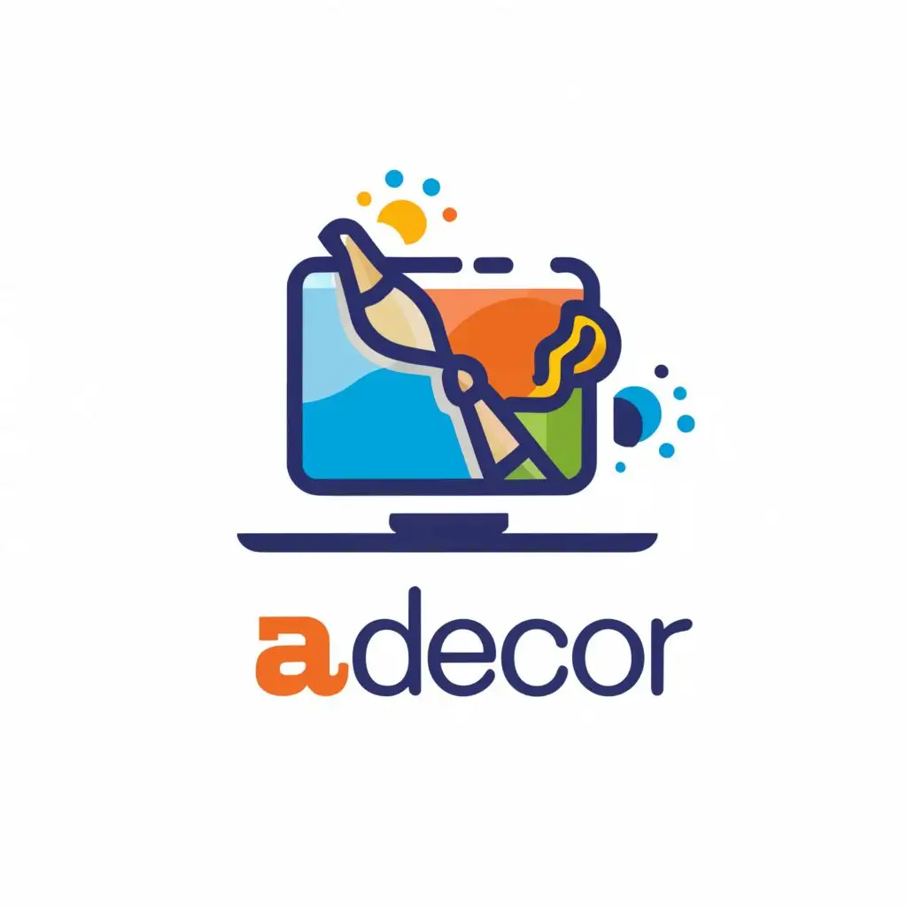 a logo design,with the text "Adecor", main symbol:Paint with brushes and laptop,complex,clear background