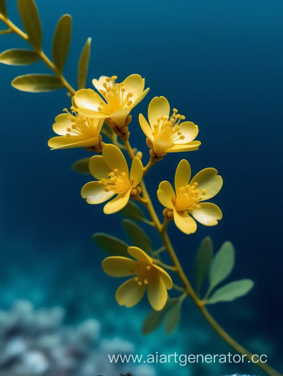 Acacia-Yellow-Flower-Close-Up-Vibrant-Blossom-Floating-in-Blue-Water