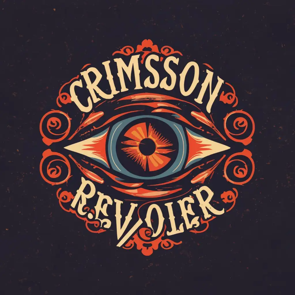 a logo design,with the text "Crimson revolver", main symbol:Trippy eye night time,Moderate,be used in Entertainment industry,clear background