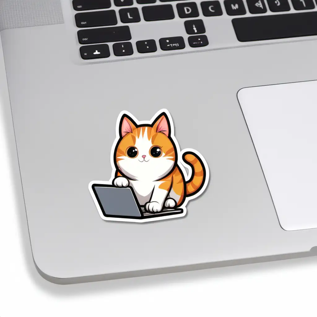 Adorable Cat Surrounded by Computer Stickers