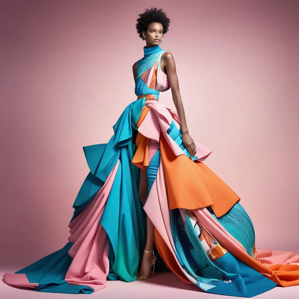 Elegant Movement Vibrant Draped Gowns in Pink Blue Orange and Green