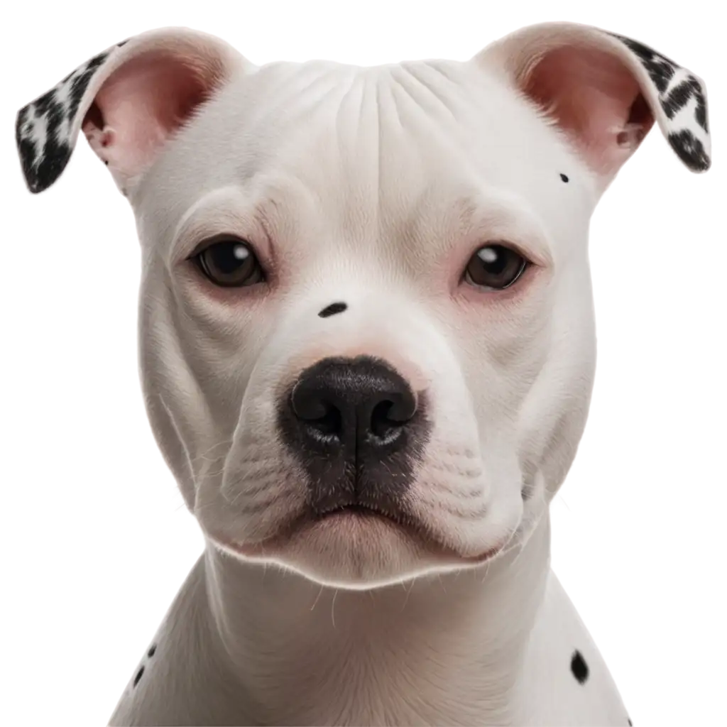 White female staffy dog with a few black spots as emoji