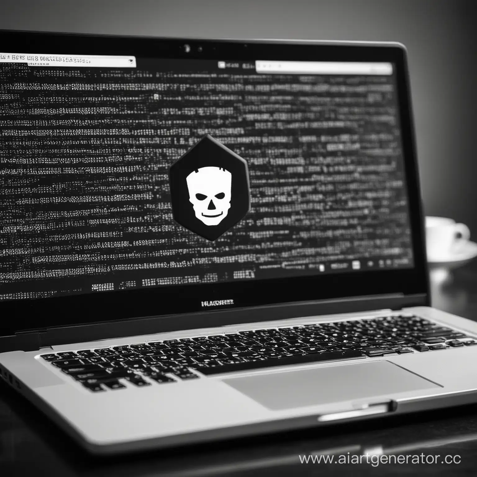 Monochrome-Hacker-Logo-Displayed-on-Laptop-Screen