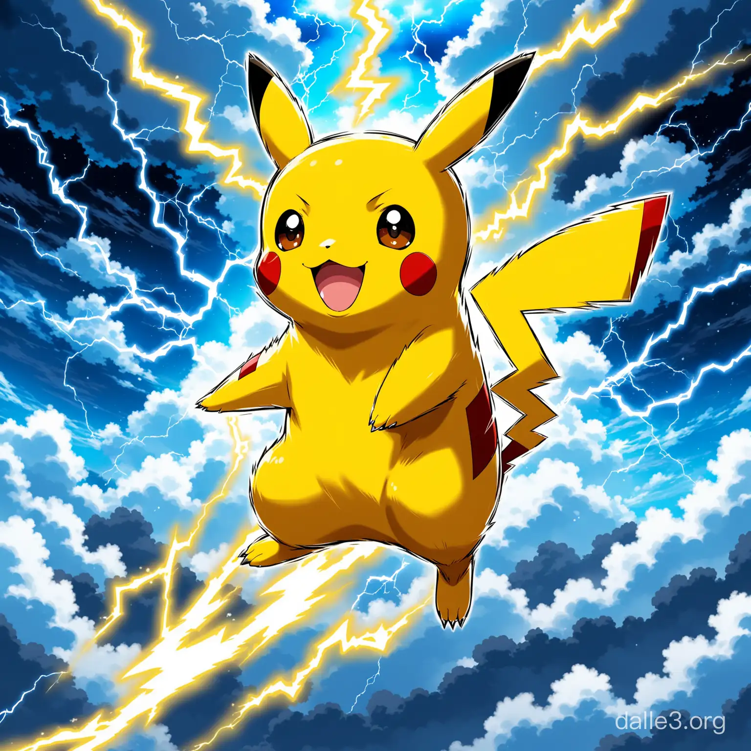 Pikachu Jumping through Clouds with Lightning Electric Pokmon in Action ...