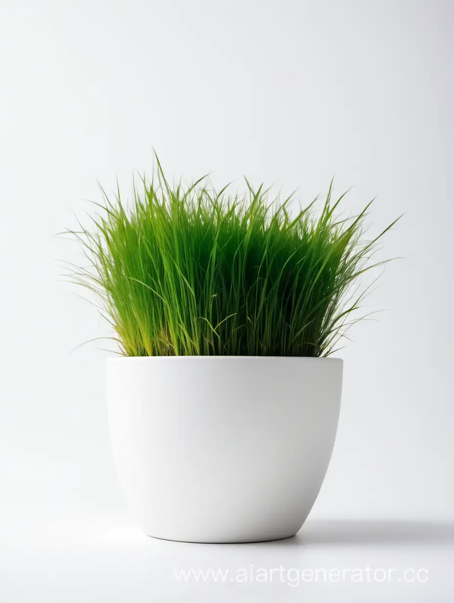 белое кашпо с зеленой травой на белом фоне
