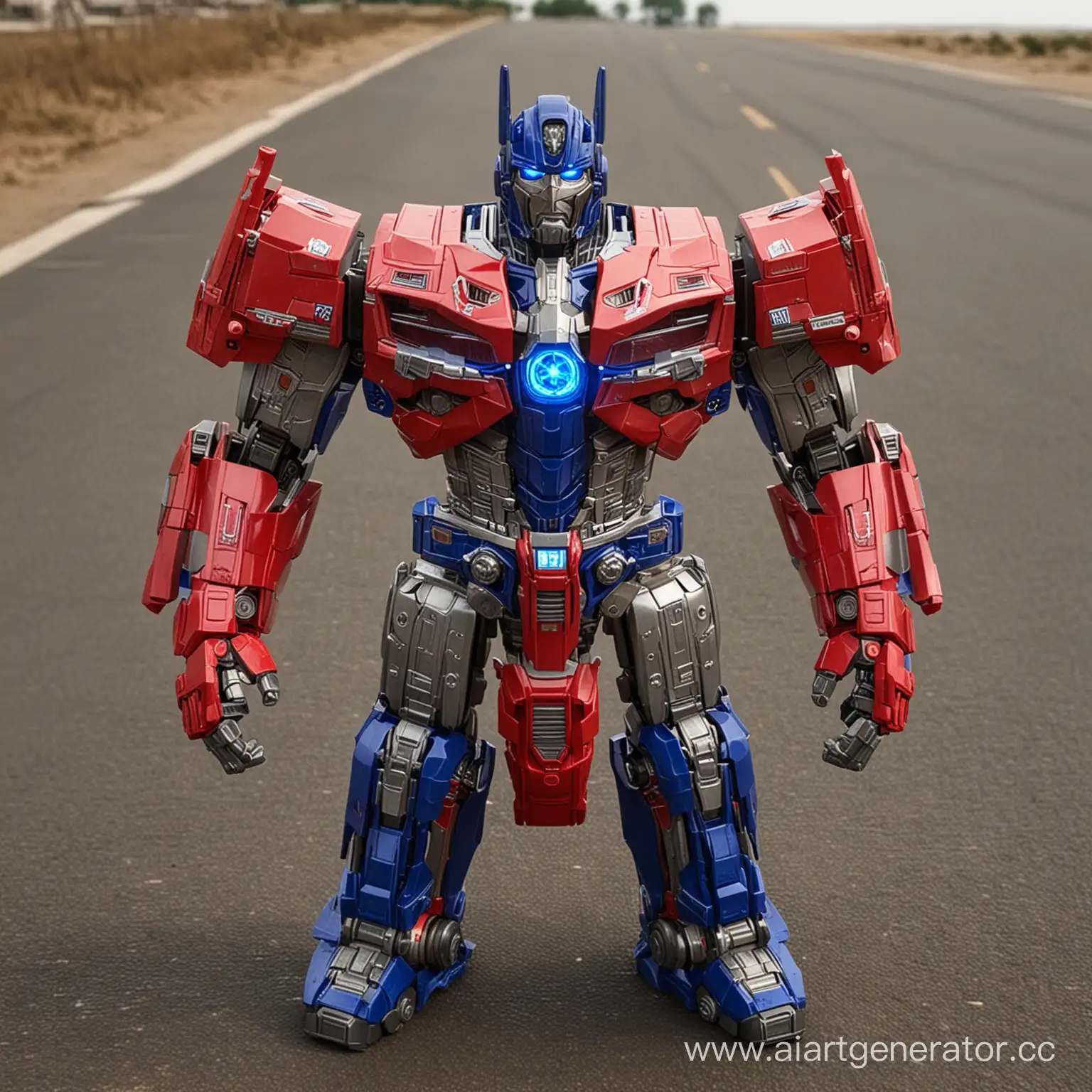 Transforming-Robot-Leader-Optimus-Prime-in-Summer-Landscape