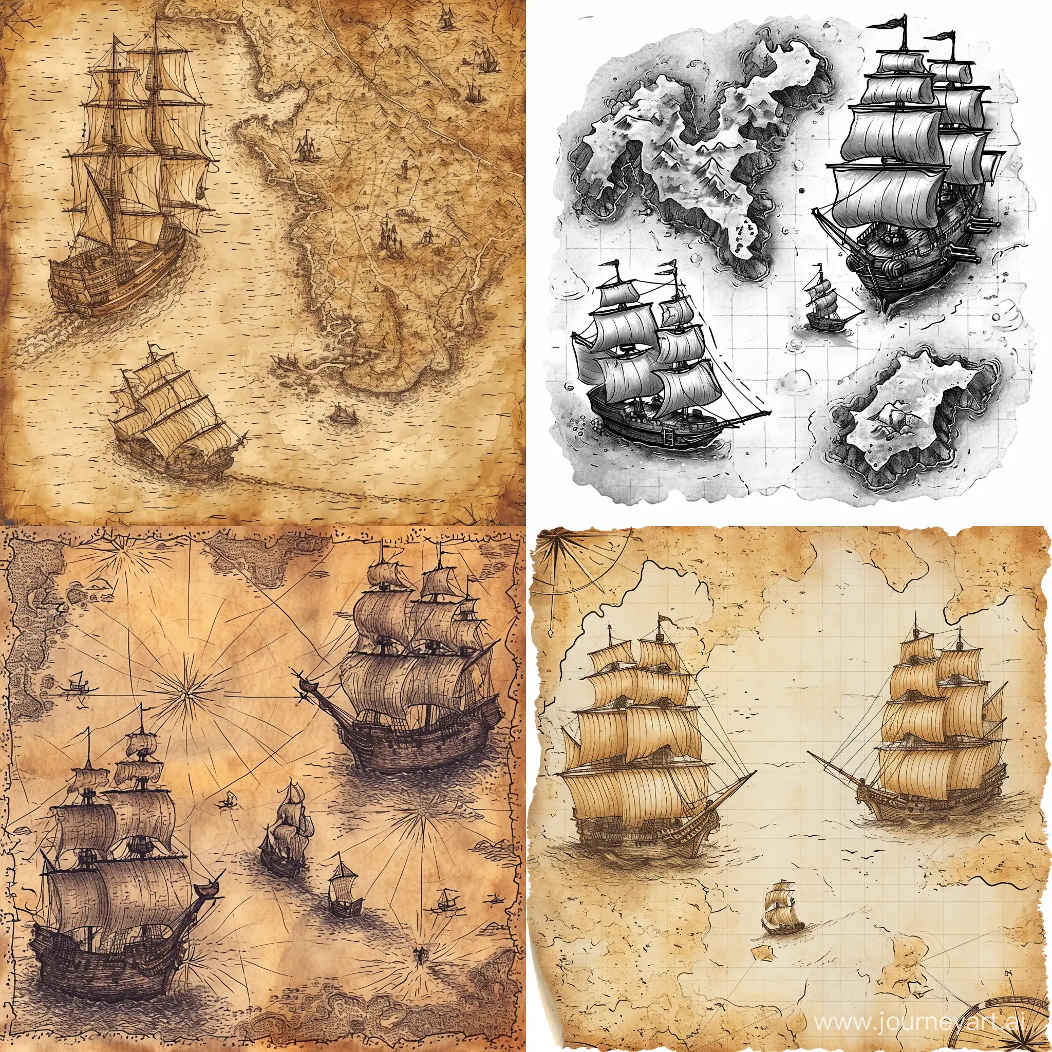 Нарисуй карту для морского сражения днд с одним маленьким короблем и еще одним большим