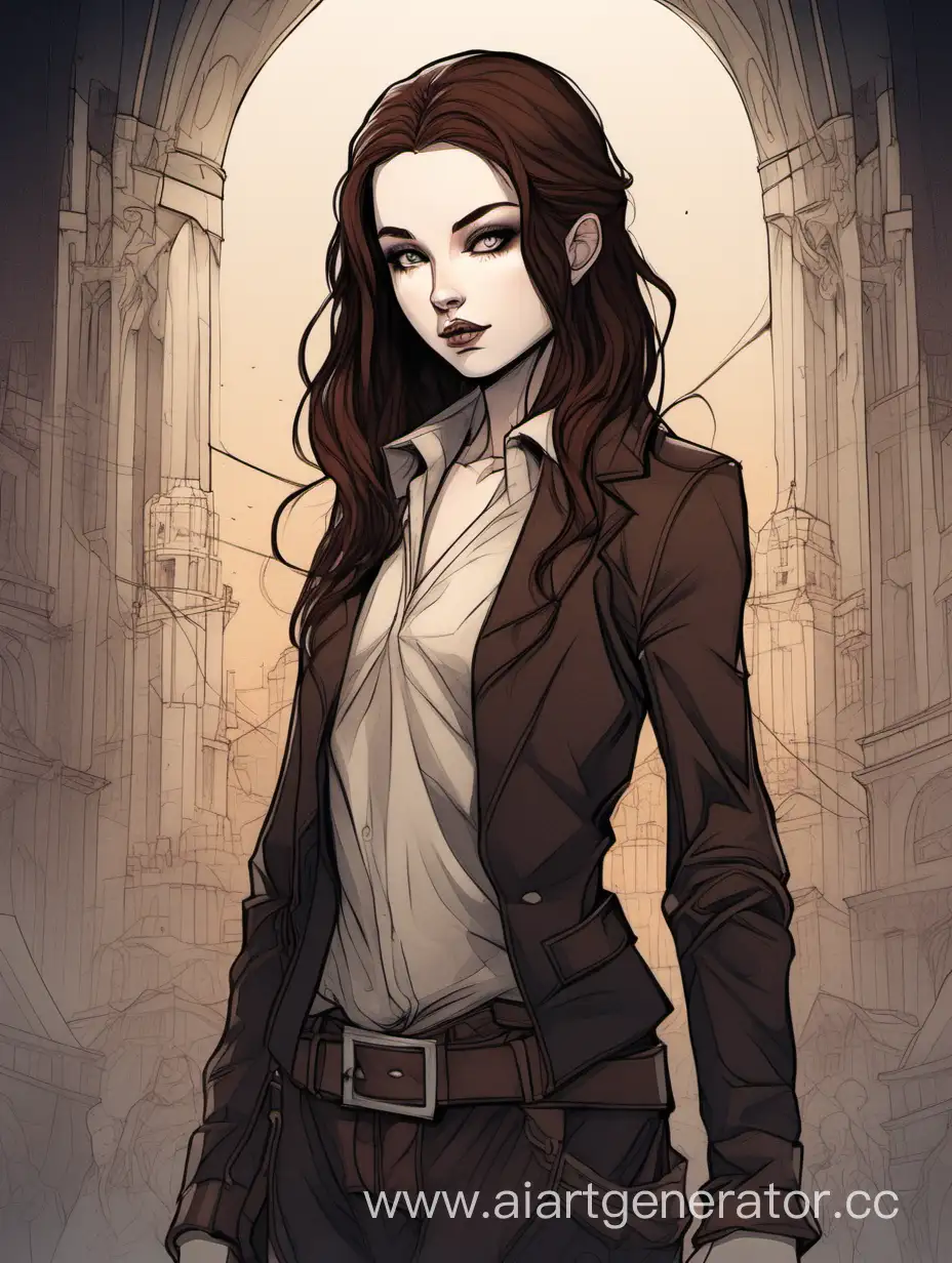 a petite girl with brown hair and pale skin. The villain.