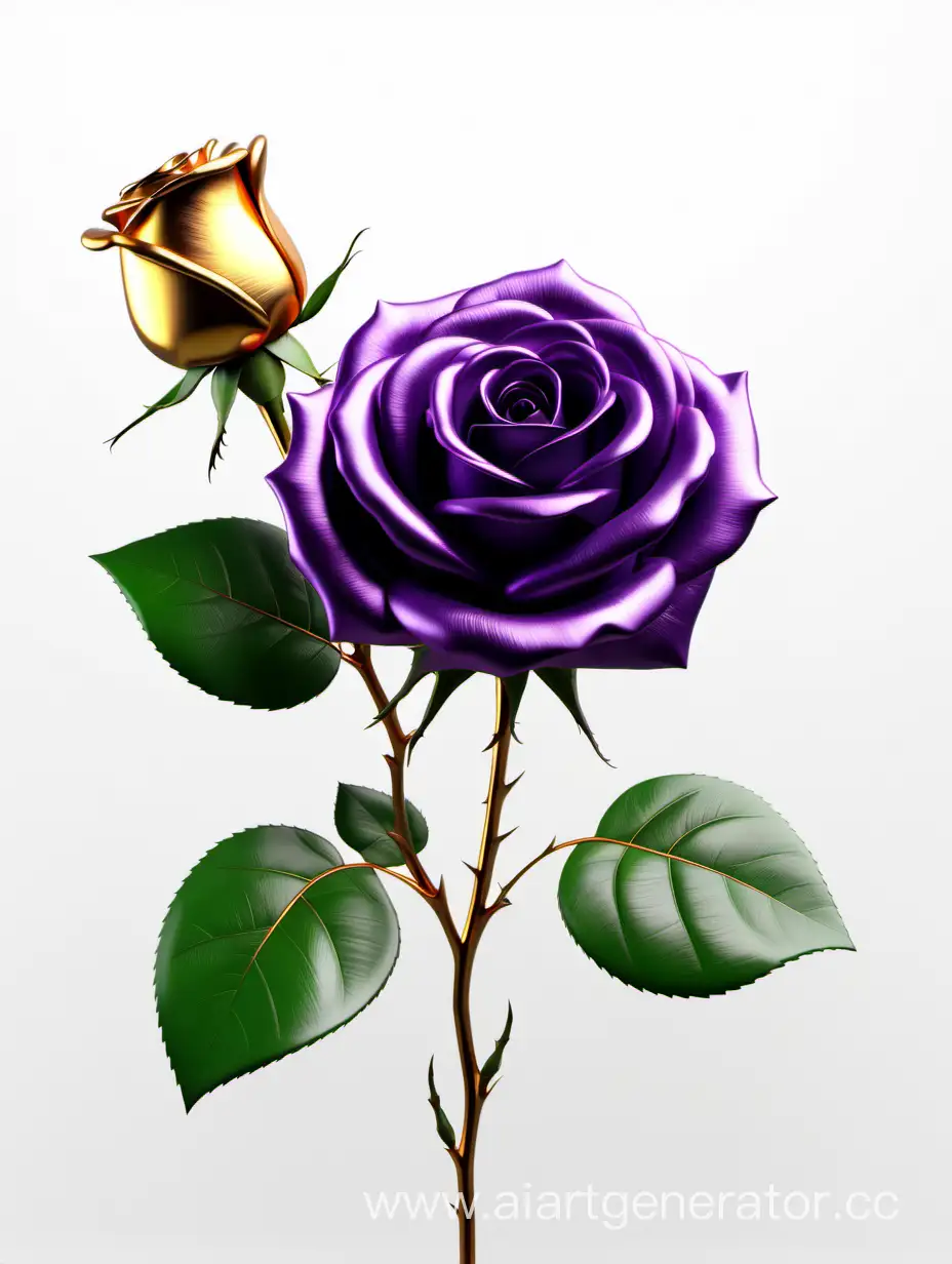 Exquisite-8K-HD-Realistic-Purple-and-Gold-Rose-with-Lush-Green-Leaves-on-White-Background