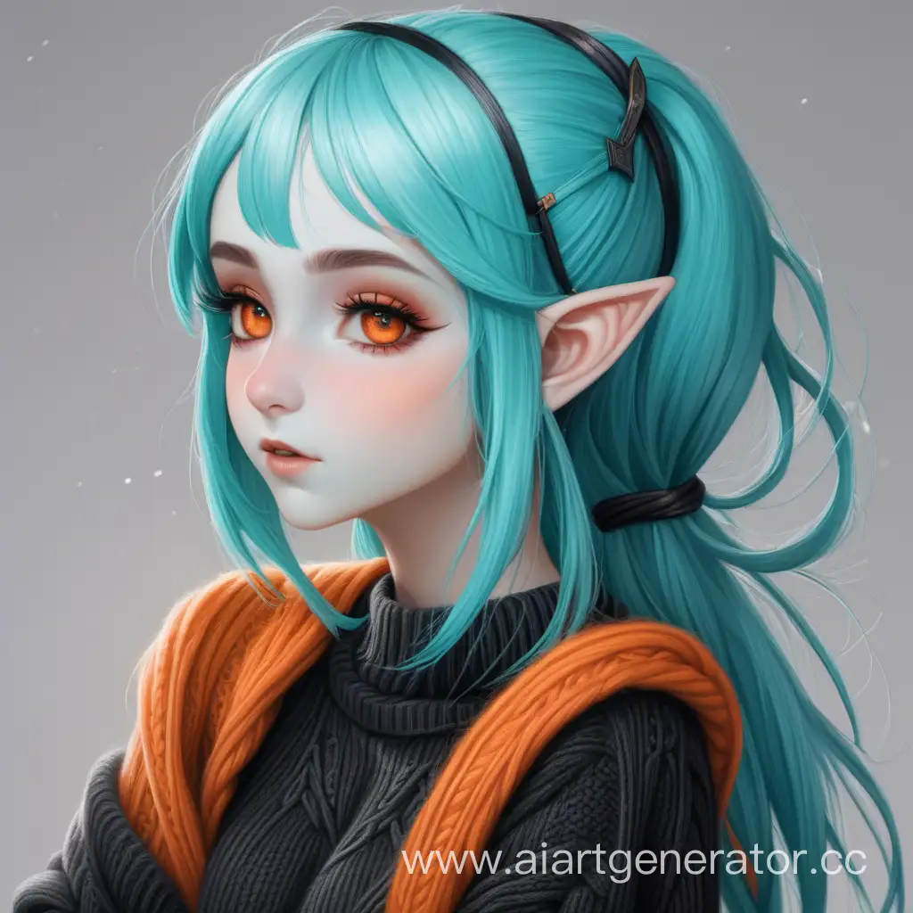 Enchanting-Elf-Girl-in-Black-and-Orange-Sweater-with-Turquoise-Hair