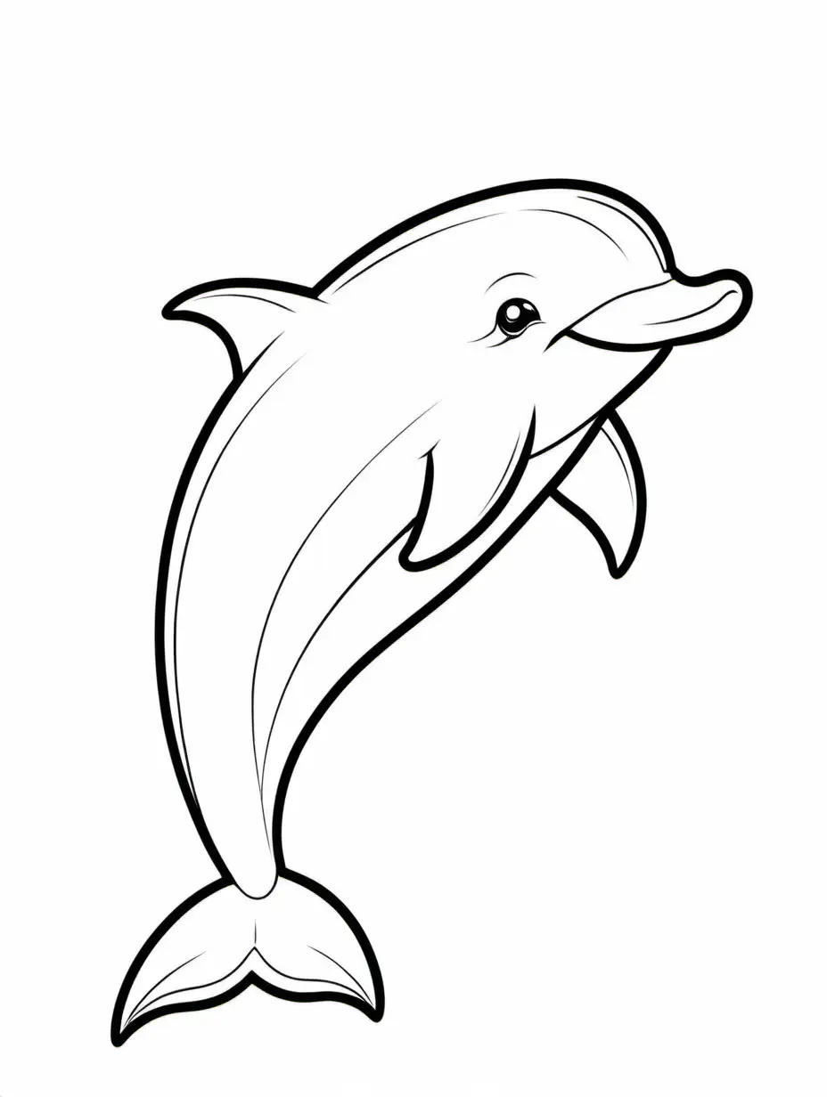 A cute simple dolphin for Kids coloring book Black and White