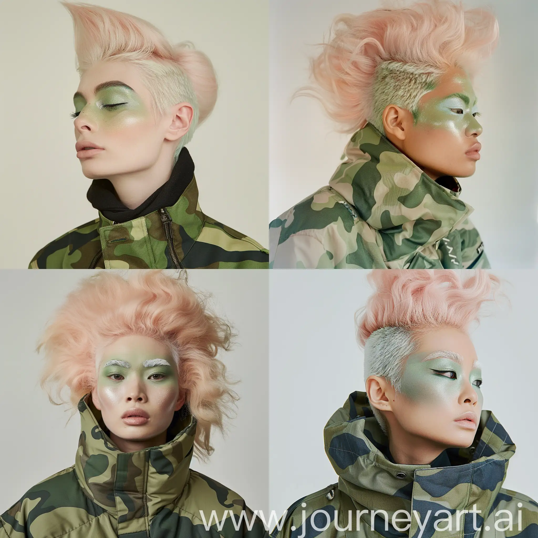 Fashionable-90s-Studio-Portrait-Camouflage-Jacket-and-Pearlescent-Green-Makeup