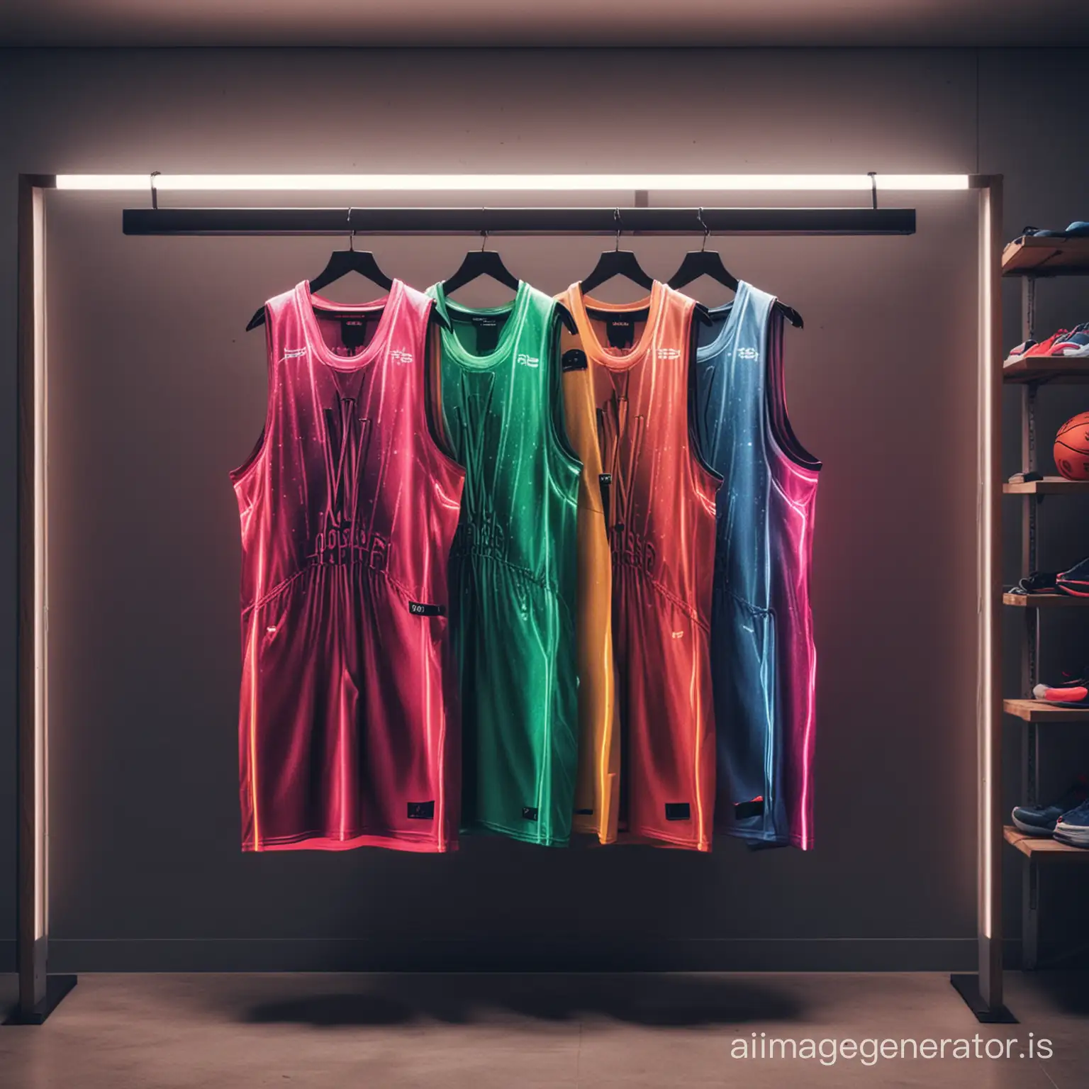 Futuristic-Neon-Basketball-Jerseys-Hanging-in-Illuminated-Closet