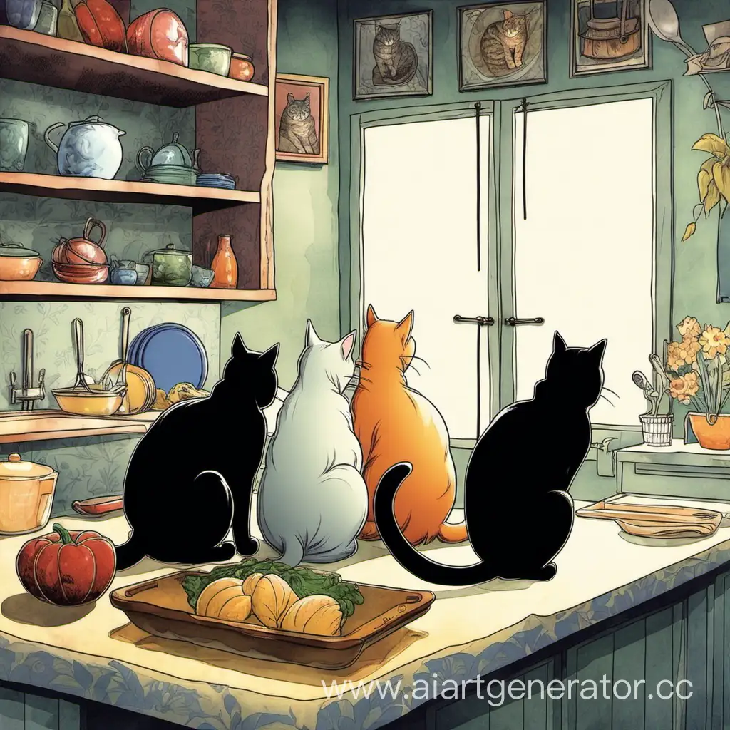 три кошки на кухне
