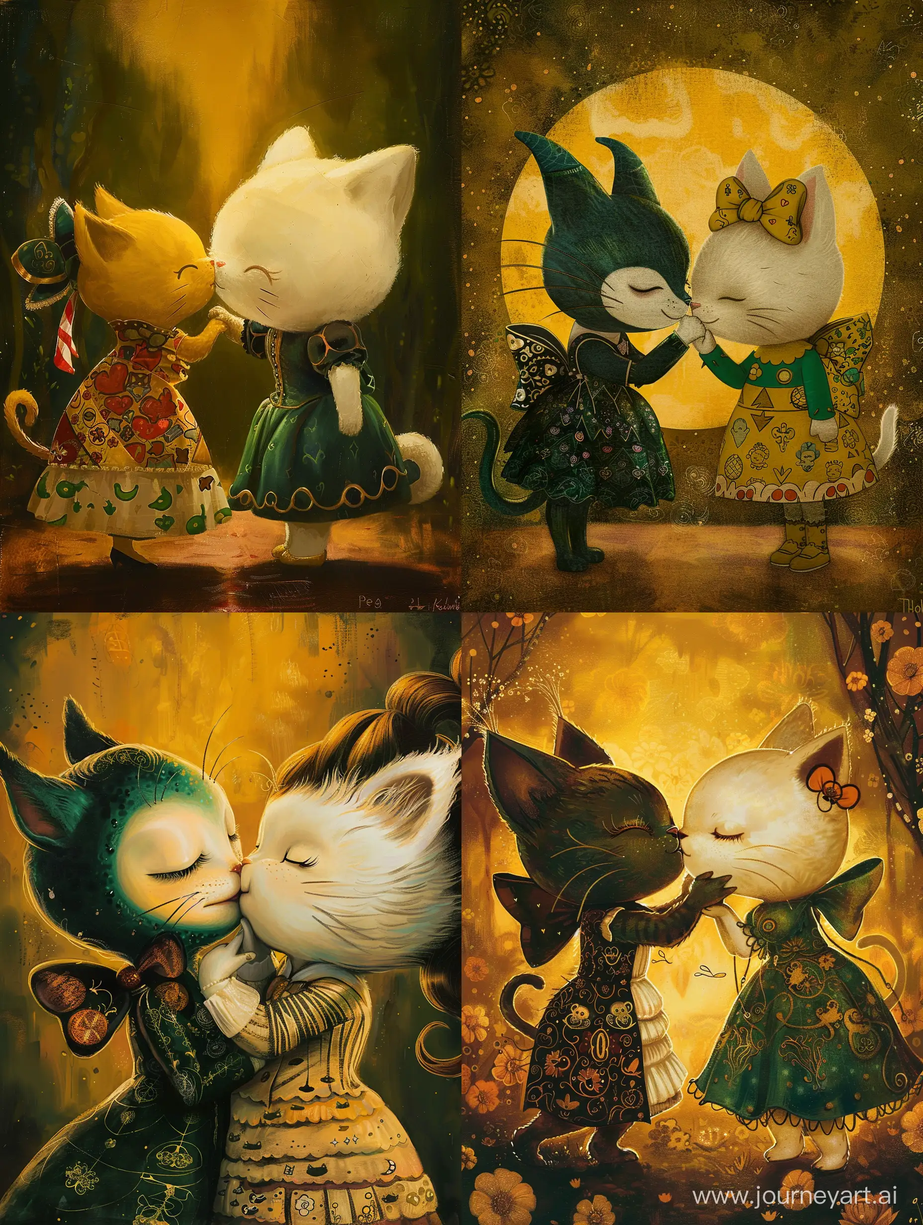 Romantic-Kiss-Cheshire-Cat-and-Hello-Kitty-in-Gustav-Klimts-Style