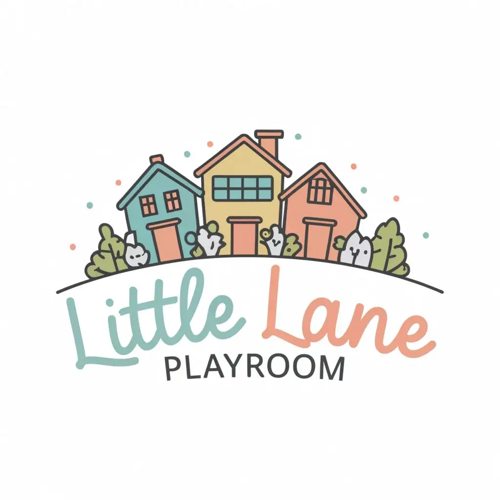 a logo design, with the text "Little Lane Playroom", main symbol:a street with outlined mini houses. Minimalistic,be used in Home Family industry, pastel colors only, clear background