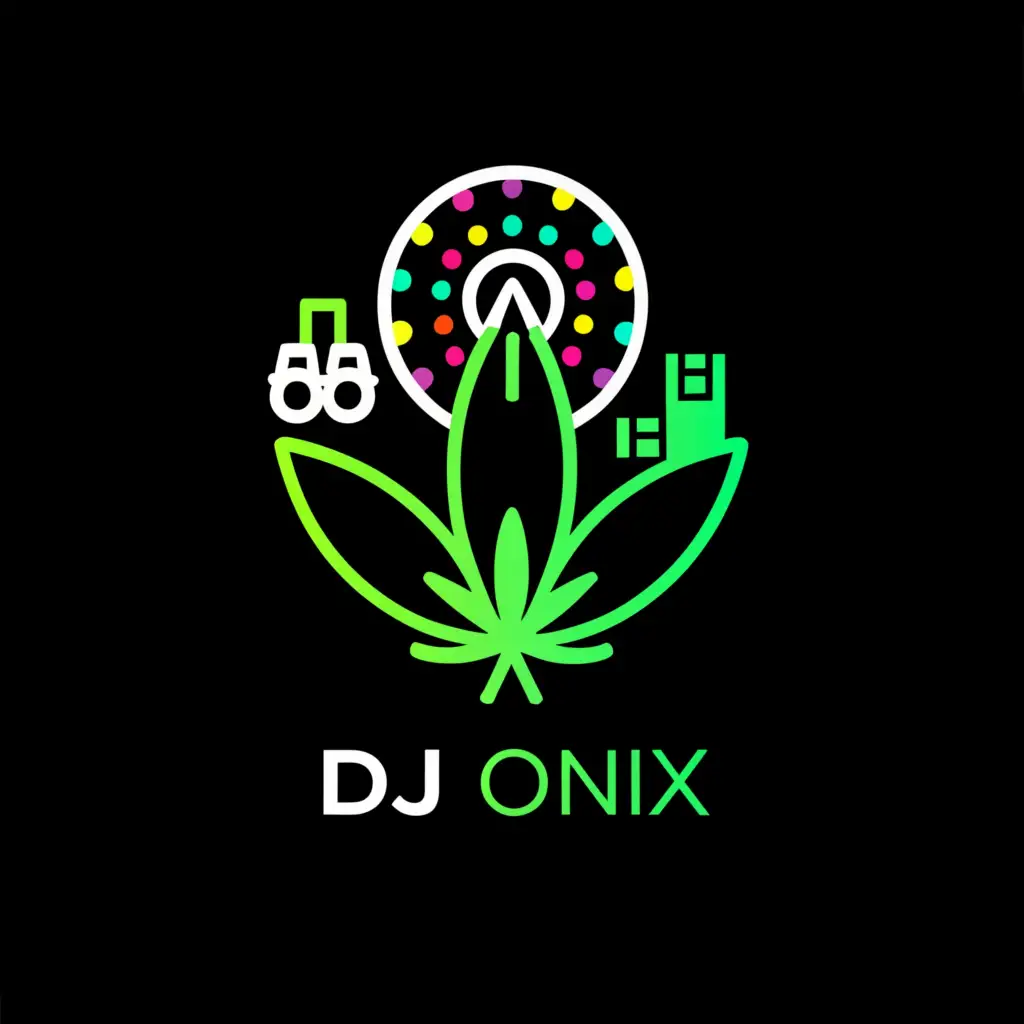 a logo design,with the text "dj onix", main symbol:canadian cannibis with amusement rides, ,Minimalistic,be used in Entertainment industry,clear background