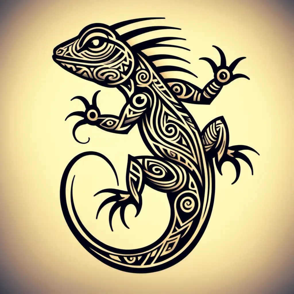 Tribal Lizard Tattoo Design with Intricate Patterns and Bold Lines